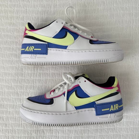 EUC in Box Nike AirForce 1 Shadow Sneakers White Sapphire Barely Volt Women 7.5 - Picture 3 of 9